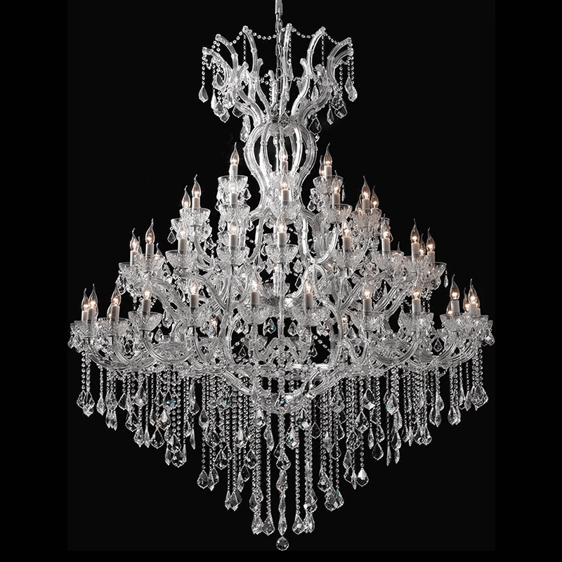 Elegant Maria Theresia crystal chandelier with 60 lights, silver finish, 170cm diameter, 200cm height, featuring shimmering crystals.
