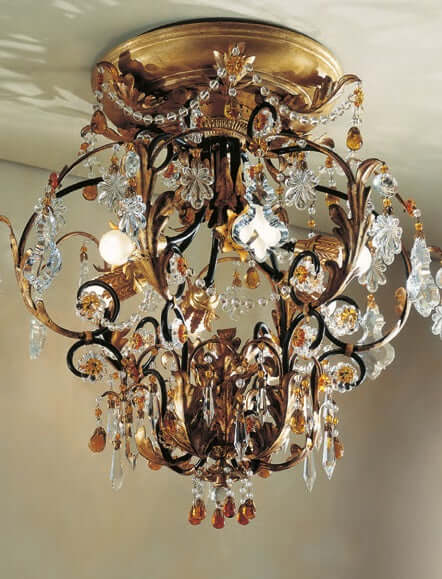 Florentiner Deckenleuchte 6+1 Leuchten Schwarz-Gold UNIQUE DESIGN