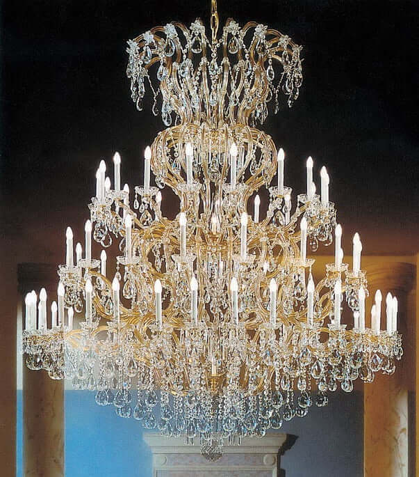 Luxurious gold crystal chandelier with 73 lights, dimmable, 210cm diameter, 240cm height, featuring high-quality crystal arms.