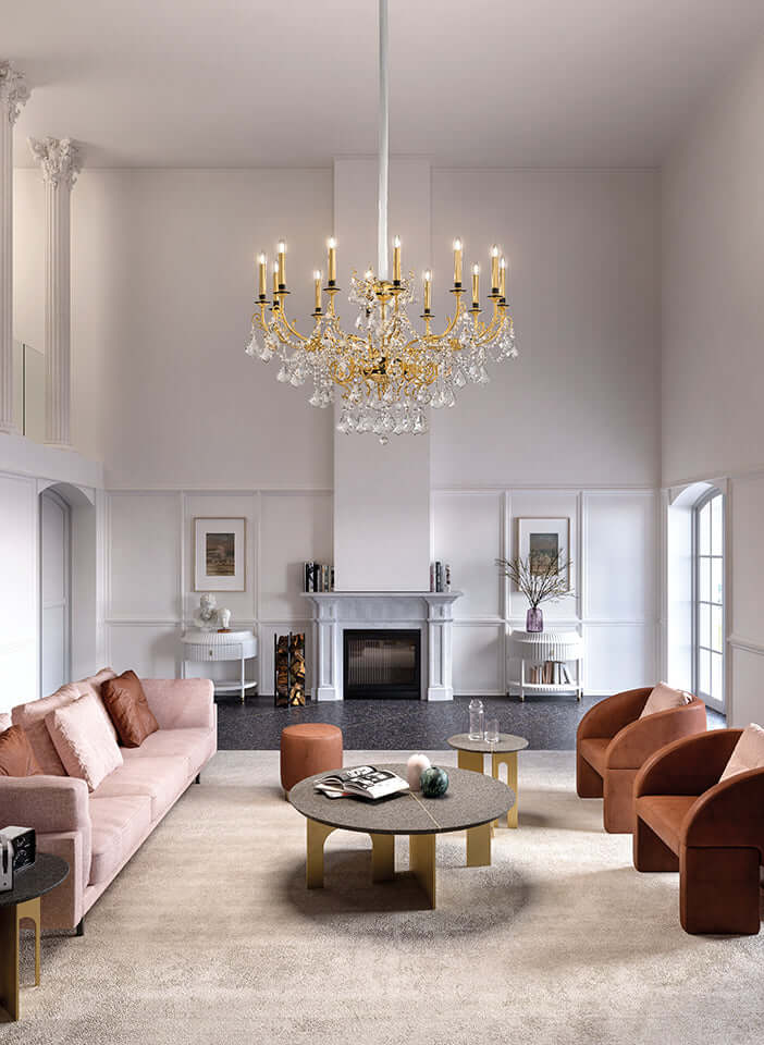 Masiero Impero Kronleuchter Odessa Ø120cm Höhe 95cm 12 Leuchten mit funkelnden Kristallen Metall Gold