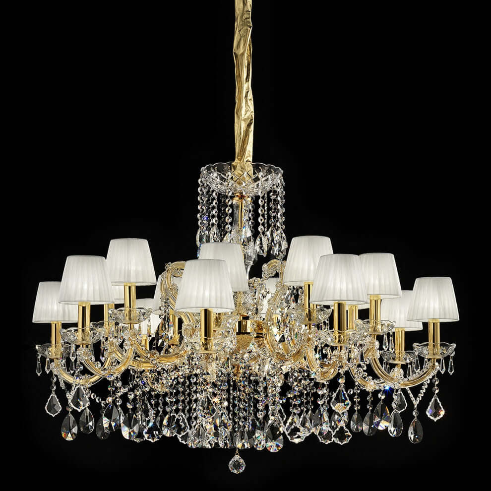 Masiero Maria Theresa Kronleuchter Gold Ø110cm H70cm 16Leuchten mit weisen Schirmchen