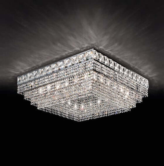 Masiero Crystal Ceiling Light Square 80cmx80cm Silver Colors with CUT CRYSTAL