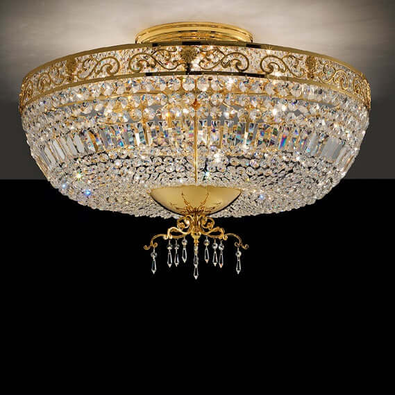 Masiero Crystal Ceiling Light Round Ø90cm Gold Colors with CUT CRYSTAL