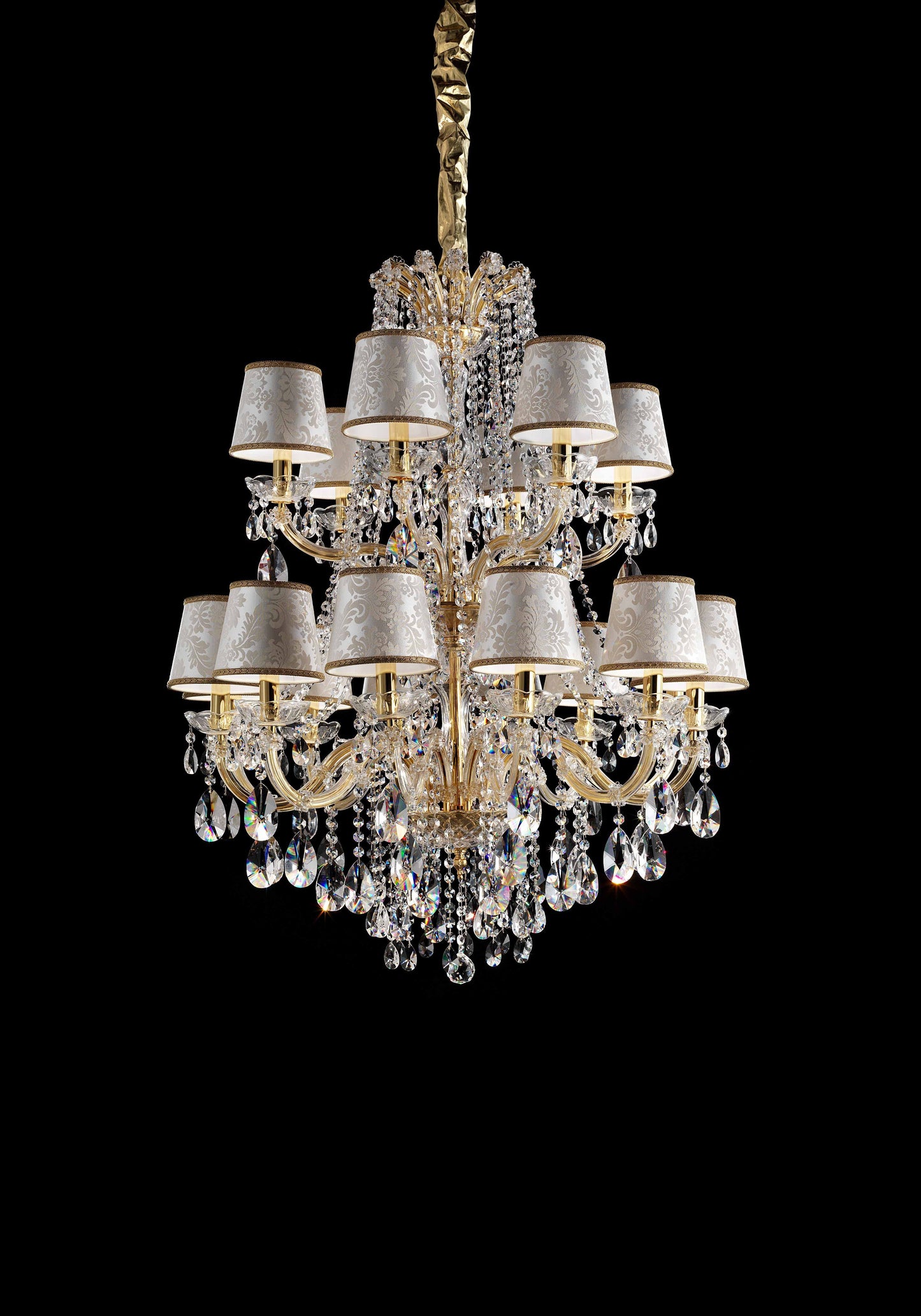 Masiero Maria Theresa chandelier Ø80cm 12+6 lights with sparkling crystals gold colors