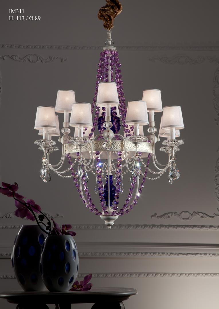 Lüster Florentiner Kronleuchter 12+4 Leuchten hangemacht Blaue Vasen und mit Amethyst Kristallen