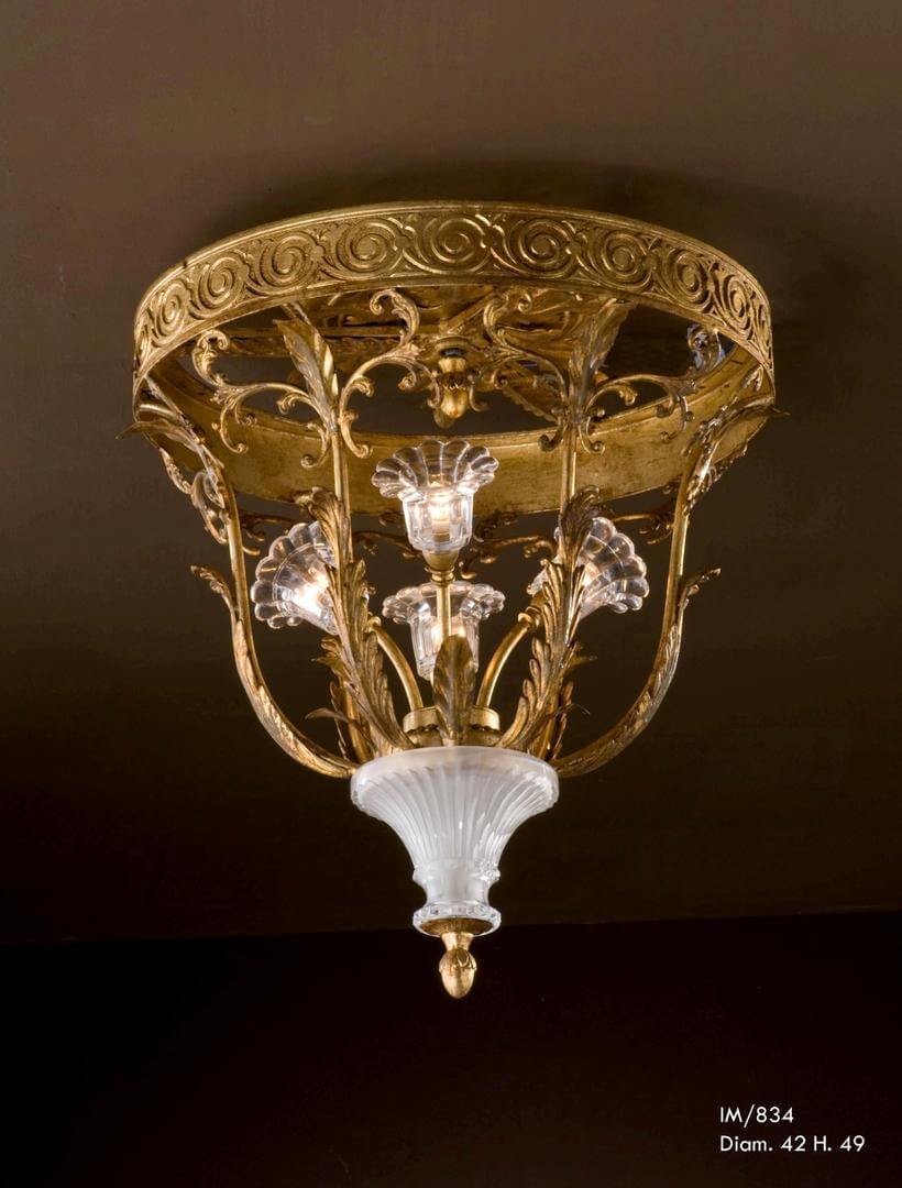 Florentiner Deckenleuchte 4Leuchten hangemacht aus Eisen mit Antikgold