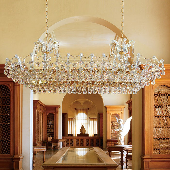Masiero Maria Theresa chandelier 24 lights with sparkling crystals in gold for the dining area