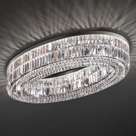 Masiero Kristall Deckenleuchte OVAL Silber Farben mit CUT CRYSTAL