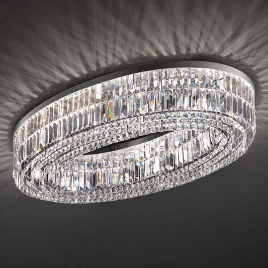 Masiero Crystal Ceiling Light OVAL Silver Colors with CUT CRYSTAL